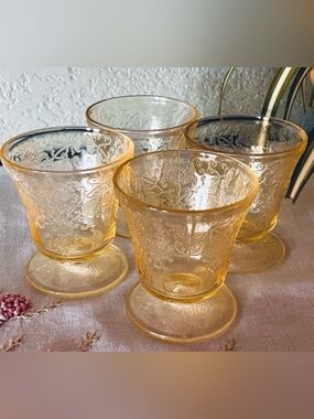 Vintage Federal Glass Madrid Amber Sherbet Cups Set 4 Depression Dessert Glasses